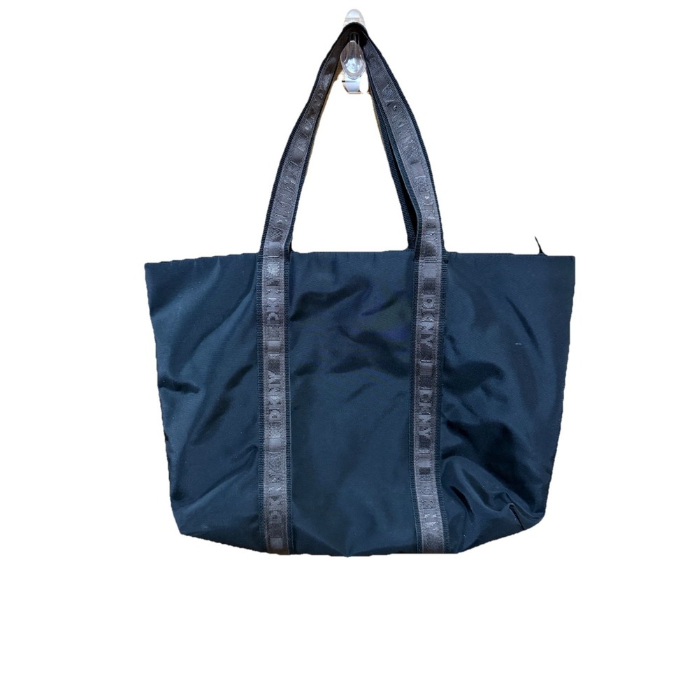 Vintage‎ DKNY Y2K Zippered Black Nylon Tote Bag Large EUC